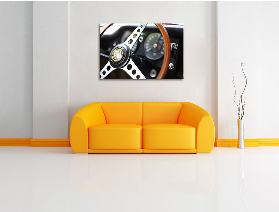 Schönes Oldtimer Lenkrad Leinwandbild über Sofa