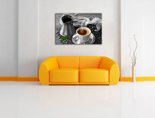 Kaffe mit Kännchen Leinwandbild über Sofa