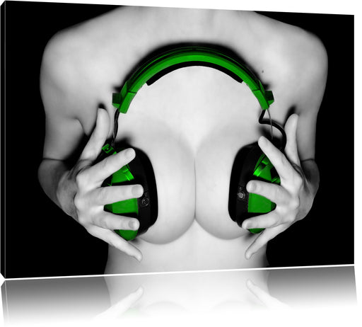 Dark Sexy girl grüne Kopfhörer Leinwandbild