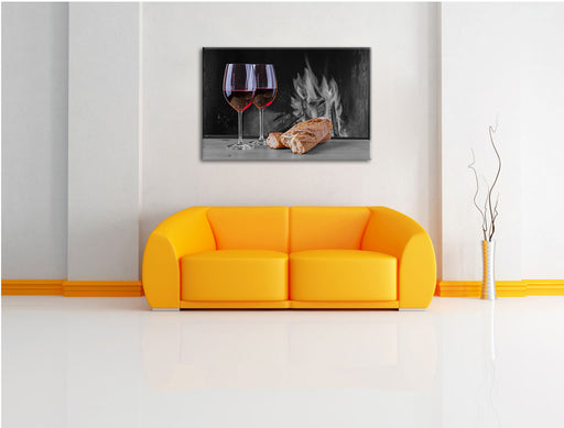 Baguette Wein Picknick Leinwandbild über Sofa