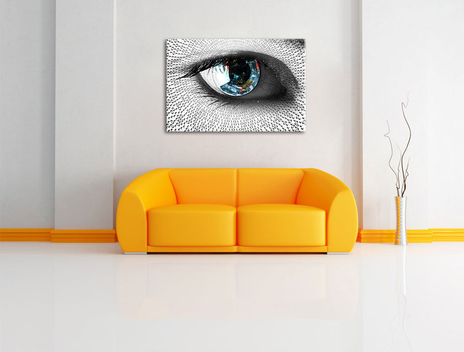 Auge mit binärem Code Leinwandbild über Sofa
