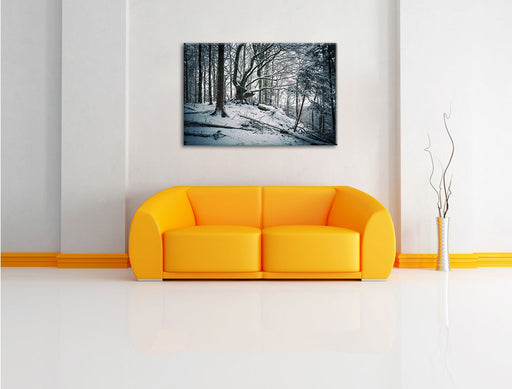 Wald mit Schnee bedeckt Leinwandbild über Sofa