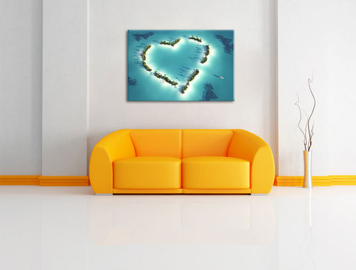 Herz geformt aus Inseln Leinwandbild über Sofa