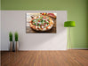 Prosciutto Pizza auf Holztisch Leinwandbild im Flur