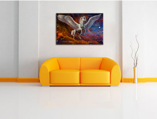 Weißer Pegasus mit Engelsflügel Leinwandbild über Sofa