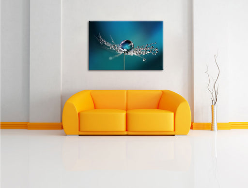 Wassertropfen an Pusteblume Leinwandbild über Sofa