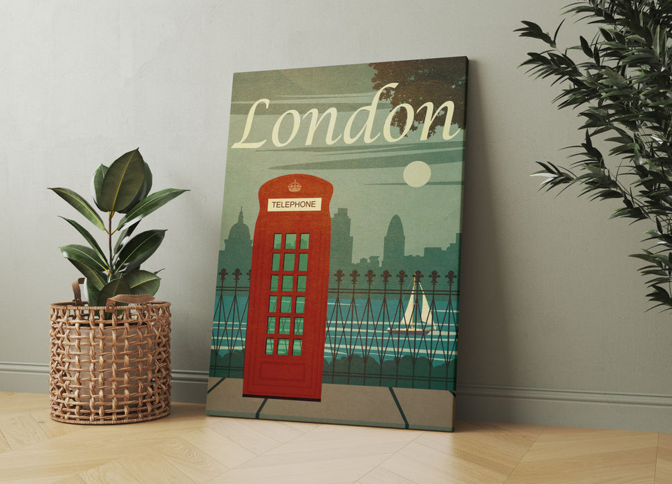 Vintage Poster  - London Telefonzelle II, Leinwandbild