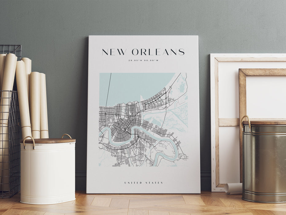 Stadtkarte Eckig  - New Orleans, Leinwandbild