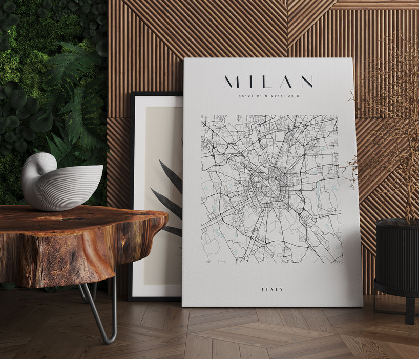 Stadtkarte Eckig  - Milan, Leinwandbild