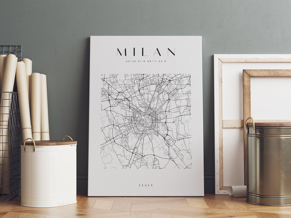 Stadtkarte Eckig  - Milan, Leinwandbild