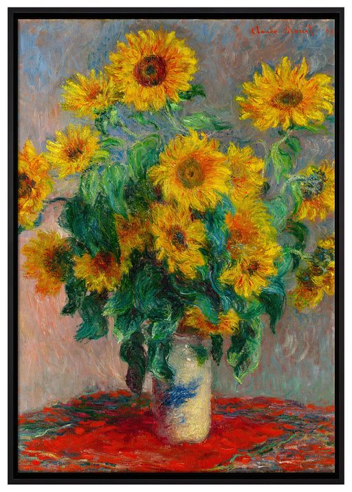 Claude Monet - Ein Strauß Sonnenblumen auf Leinwandbild gerahmt Größe 100x70
