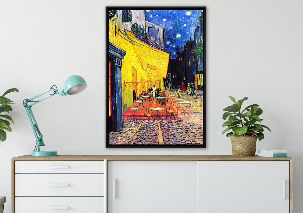 Vincent Van Gogh - Nachtcafé Nachts vor dem Café auf Leinwandbild gerahmt verschiedene Größen im Wohnzimmer