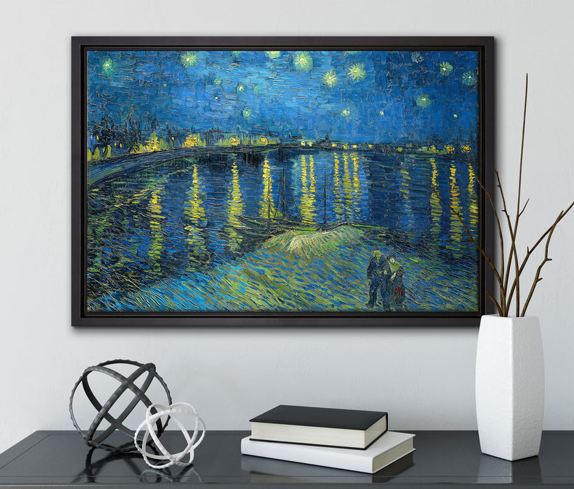 Vincent Van Gogh - Sternennacht über die Rhône auf Leinwandbild gerahmt mit Kirschblüten