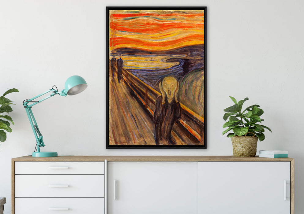Edvard Munch - Der Schrei I auf Leinwandbild gerahmt verschiedene Größen im Wohnzimmer