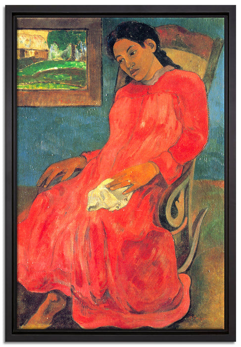 Paul Gauguin - Frau im rotem Kleid   auf Leinwandbild gerahmt Größe 60x40
