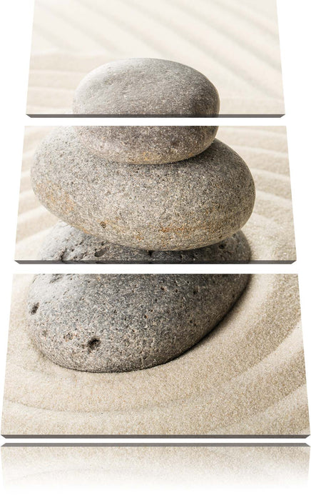 Zensteine im Sand mit Muster Leinwandbild 3 Teilig