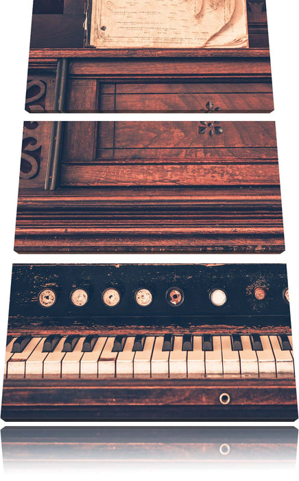 altes Klavier schwarz-Weiß Leinwandbild 3 Teilig