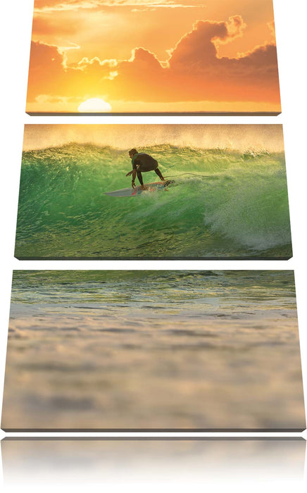 Surfen im Sonnenuntergang Leinwandbild 3 Teilig