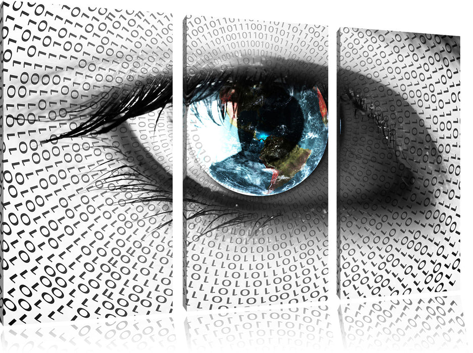 Auge mit binärem Code Leinwandbild 3 Teilig