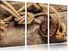 Schiffseil und Kompass Leinwandbild 3 Teilig