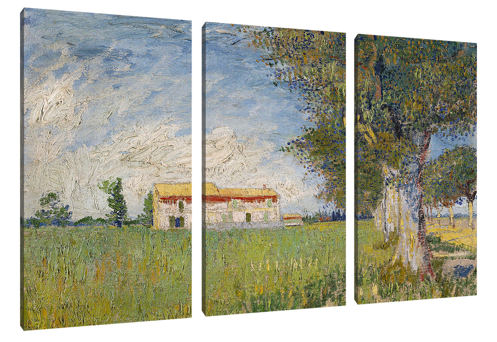 Vincent Van Gogh - Bauernhaus im Weizenfeld  Leinwanbild 3Teilig