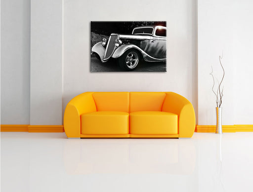 Luxus Schwarz weiß Oldtimer Leinwandbild über Sofa
