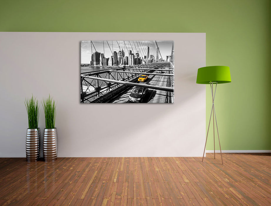 Gelbes Taxi in New York auf Brücke Leinwandbild im Flur