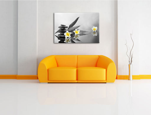 Monoi Blüten Zen Steinturm Leinwandbild über Sofa