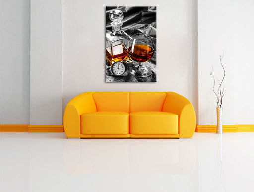 Man Things mit Whiskey und Uhr Leinwandbild über Sofa
