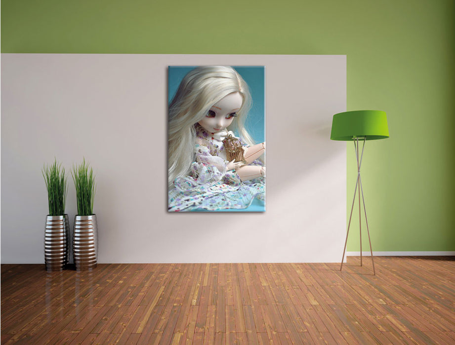 blonde Pullip-Puppe mit Vogelkäfig Leinwandbild im Flur