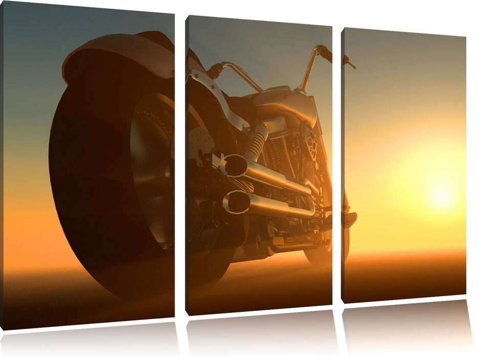Edles Motorrad beim Sonnenuntergang Leinwandbild 3 Teilig