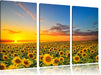 Sonnenuntergang Sonnenblumen Leinwandbild 3 Teilig