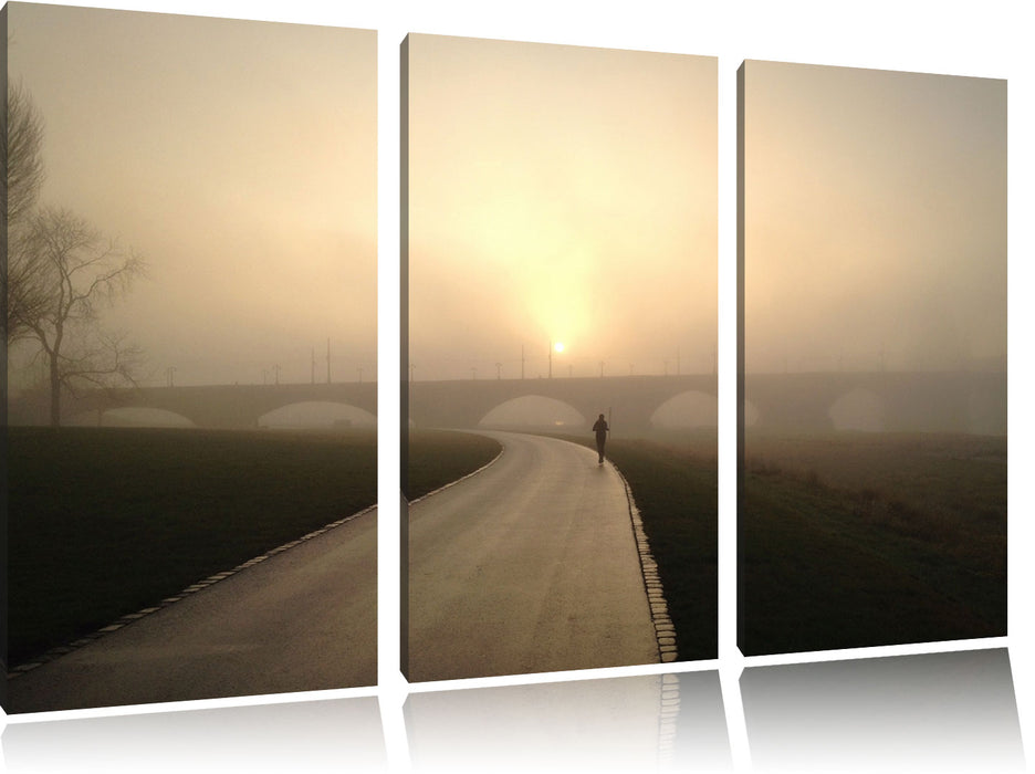 Laufen im Morgengrauen Leinwandbild 3 Teilig