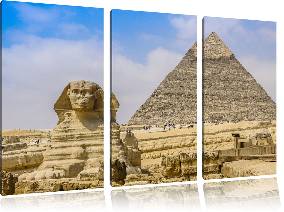 Sphinx von Gizeh mit Pyramide Leinwandbild 3 Teilig