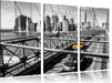 Gelbes Taxi in New York auf Brücke Leinwandbild 3 Teilig