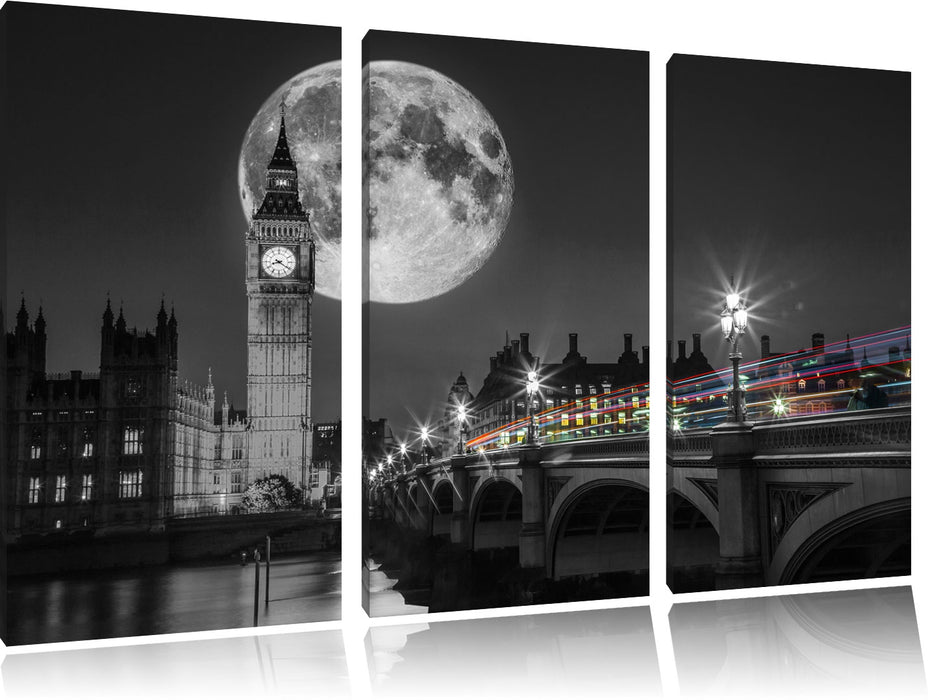 Big Ben mit Mond London Leinwandbild 3 Teilig