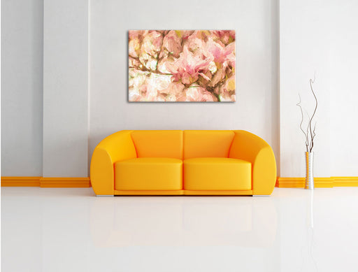 Magnolienblüten im Frühling Leinwandbild über Sofa