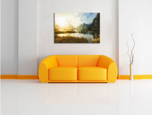Milford Sound Neuseeland Kunst Leinwandbild über Sofa
