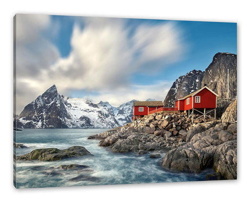Einsames rotes Haus am Meer in Norwegen Leinwanbild Rechteckig