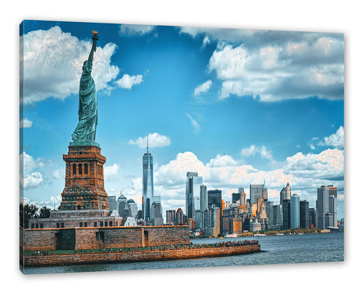 Freiheitsstatue mit New Yorker Skyline Leinwanbild Rechteckig