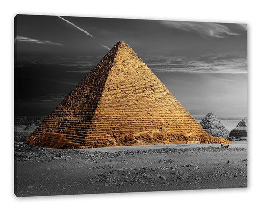 Ägyptische Pyramiden bei Sonnenuntergang B&W Detail Leinwanbild Rechteckig