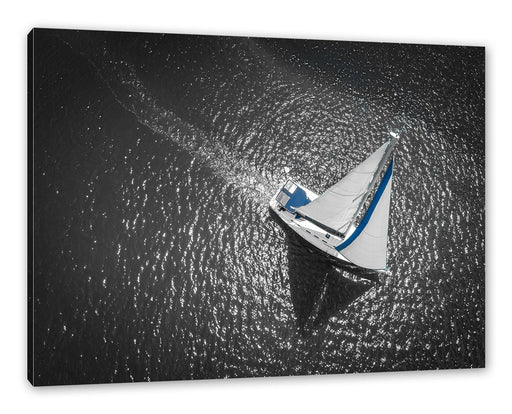 Einsames Segelboot auf dem Meer B&W Detail Leinwanbild Rechteckig