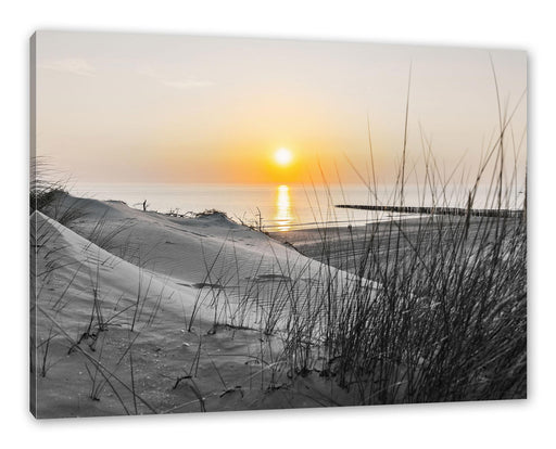 Dünenblick auf Meer bei Sonnenuntergang B&W Detail Leinwanbild Rechteckig