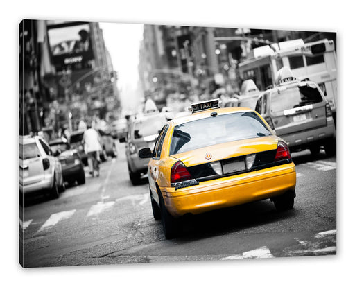 Gelbe Taxis am Times Square in New York B&W Detail Leinwanbild Rechteckig