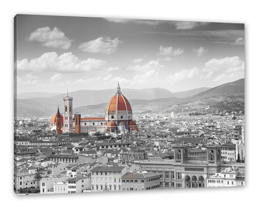 Panoramablick über die Dächer von Florenz B&W Detail Leinwanbild Rechteckig