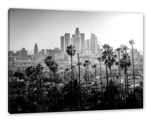 Palmen vor Skyline von Los Angeles, Monochrome Leinwanbild Rechteckig