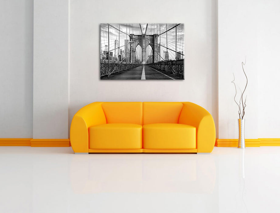 Leere Brooklyn Bridge in New York City, Monochrome Leinwanbild Wohnzimmer Rechteckig