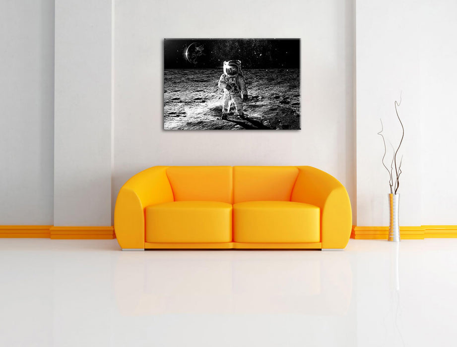 Einsamer Astronaut auf dem Mond, Monochrome Leinwanbild Wohnzimmer Rechteckig