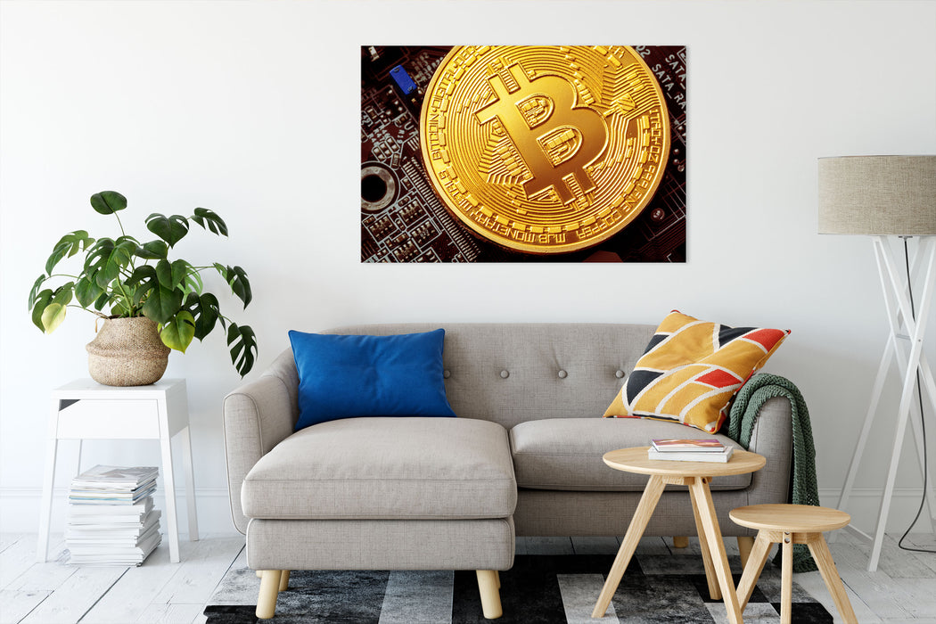 Bitcoin BTC auf Platine Leinwandbild Wohnzimmer Rechteckig