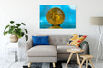 Bitcoin BTC reflektiert Wasser Leinwandbild Wohnzimmer Rechteckig